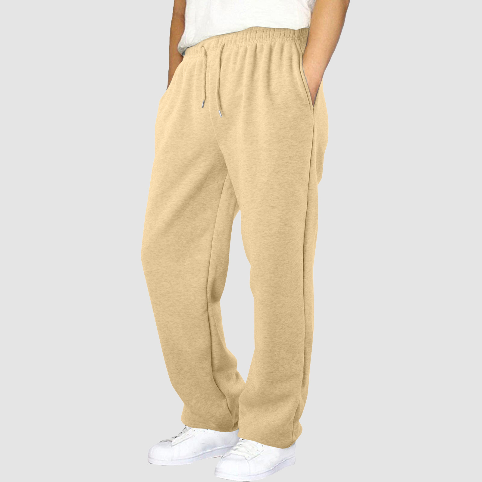thumbnail image 5 of Pantalones de chándal con forro polar para hombre: pierna recta ancha, cintura alta, bolsillos, poliéster resistente para uso diario/deportivo, tallas US/UK/EU S-XXXL, 5 of 8